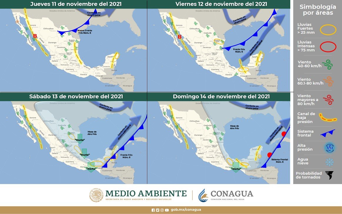 El Frente Frío número 8 se extiende en el norte de México y ocasiona fuertes rachas de viento en la región.