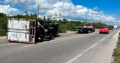 EL EXCESO DE VELOCIDAD OCASIONA APARATOSA VOLCADURA DE UN CAMIÓN.